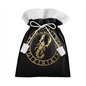 Подарочный 3D мешок с принтом Скорпион в Тюмени, 100% полиэстер | Размер: 29*39 см | знаки зодиака | золотой рисунок | скорпион | черный фон