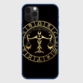 Чехол для iPhone 12 Pro с принтом Весы в Тюмени, силикон | область печати: задняя сторона чехла, без боковых панелей | весы | знаки зодиака | золотой рисунок | черный фон