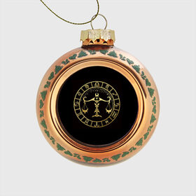 Стеклянный ёлочный шар с принтом Весы в Тюмени, Стекло | Диаметр: 80 мм | весы | знаки зодиака | золотой рисунок | черный фон