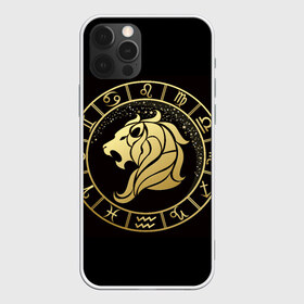 Чехол для iPhone 12 Pro Max с принтом Лев в Тюмени, Силикон |  | знаки зодиака | золотой рисунок | лев | черный фон