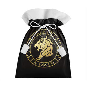 Подарочный 3D мешок с принтом Лев в Тюмени, 100% полиэстер | Размер: 29*39 см | знаки зодиака | золотой рисунок | лев | черный фон