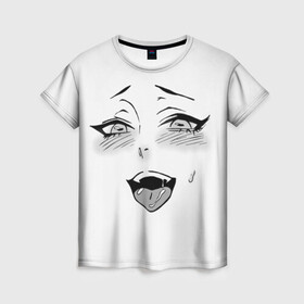 Женская футболка 3D с принтом Ахегао личико в Тюмени, 100% полиэфир ( синтетическое хлопкоподобное полотно) | прямой крой, круглый вырез горловины, длина до линии бедер | аниме | ахегао | девушка | лицо | язык