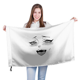 Флаг 3D с принтом Ахегао личико в Тюмени, 100% полиэстер | плотность ткани — 95 г/м2, размер — 67 х 109 см. Принт наносится с одной стороны | аниме | ахегао | девушка | лицо | язык