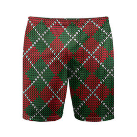 Мужские шорты спортивные с принтом Вязаная классика в Тюмени,  |  | арт | белый | вязанный рисунок | вязь | зелёный | красный | куб | кубы | линии | полосы | рисунок | ромб | ромбы