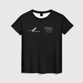 Женская футболка 3D с принтом Audi QuaTTro в Тюмени, 100% полиэфир ( синтетическое хлопкоподобное полотно) | прямой крой, круглый вырез горловины, длина до линии бедер | авто | автомобиль | ауди | знак | кольца | красный | машина | надпись | узоры | черный