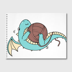 Альбом для рисования с принтом Маленький дракончик в Тюмени, 100% бумага
 | матовая бумага, плотность 200 мг. | Тематика изображения на принте: динозавр | дракон | дракончик | клубок | малыш | нитки