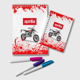 Блокнот с принтом Aprilia (Z) в Тюмени, 100% бумага | 48 листов, плотность листов — 60 г/м2, плотность картонной обложки — 250 г/м2. Листы скреплены удобной пружинной спиралью. Цвет линий — светло-серый
 | aprilia | aprilia racing | bike | moto | motocycle | sportmotorcycle | априлия | мото | мотоспорт