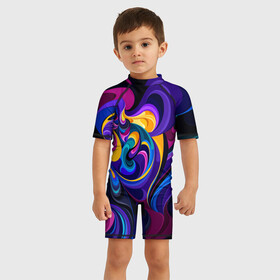 Детский купальный костюм 3D с принтом Абстрактный Узор(тёмный) в Тюмени, Полиэстер 85%, Спандекс 15% | застежка на молнии на спине | геометрия | кислотный | краски | модные | полосы | разводы | текстуры | цветной | яркий