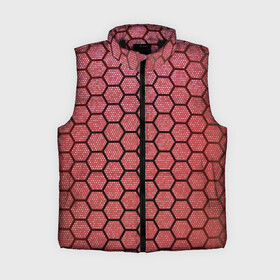 Женский жилет утепленный 3D с принтом Соты красные  Honeycomb red текстура в Тюмени,  |  | красный | паутина | паутинка | соты