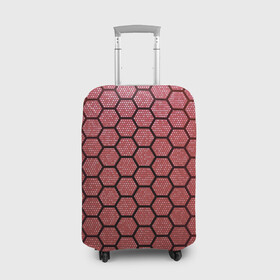 Чехол для чемодана 3D с принтом Соты красные | Honeycomb red текстура в Тюмени, 86% полиэфир, 14% спандекс | двустороннее нанесение принта, прорези для ручек и колес | красный | паутина | паутинка | соты