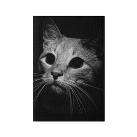 Обложка для паспорта матовая кожа с принтом Чёрный кот в Тюмени, натуральная матовая кожа | размер 19,3 х 13,7 см; прозрачные пластиковые крепления | Тематика изображения на принте: животное | кот | кошка | тёмный рисунок | чёрный фон
