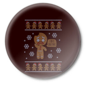 Значок с принтом I Hate Christmas в Тюмени,  металл | круглая форма, металлическая застежка в виде булавки | 