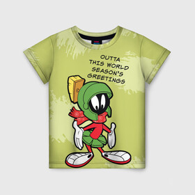 Детская футболка 3D с принтом Seasons greetings в Тюмени, 100% гипоаллергенный полиэфир | прямой крой, круглый вырез горловины, длина до линии бедер, чуть спущенное плечо, ткань немного тянется | looney | martian | marvin | tunes | vdzajul | марвин | марсианин