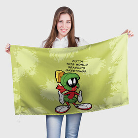 Флаг 3D с принтом Seasons greetings в Тюмени, 100% полиэстер | плотность ткани — 95 г/м2, размер — 67 х 109 см. Принт наносится с одной стороны | Тематика изображения на принте: looney | martian | marvin | tunes | vdzajul | марвин | марсианин