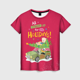 Женская футболка 3D с принтом For the holidays в Тюмени, 100% полиэфир ( синтетическое хлопкоподобное полотно) | прямой крой, круглый вырез горловины, длина до линии бедер | daffy | duck | looney | pig | porky | tunes | vdzajul | дак | даффи | пиг | порки | утка