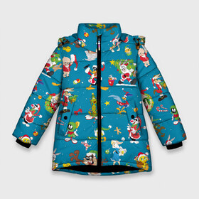 Зимняя куртка для девочек 3D с принтом Looney Tunes Christmas в Тюмени, ткань верха — 100% полиэстер; подклад — 100% полиэстер, утеплитель — 100% полиэстер. | длина ниже бедра, удлиненная спинка, воротник стойка и отстегивающийся капюшон. Есть боковые карманы с листочкой на кнопках, утяжки по низу изделия и внутренний карман на молнии. 

Предусмотрены светоотражающий принт на спинке, радужный светоотражающий элемент на пуллере молнии и на резинке для утяжки. | Тематика изображения на принте: bugs | bunny | cat | coyote | daffy | duck | looney | marvin | pig | porky | sylvester | tunes | tweety | vdzajul | wile | багз | бани | банни | вайл | дак | даффи | дьявол | койот | кот | лола | марвин | марсианин | пиг | порки | силь