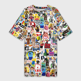 Платье-футболка 3D с принтом Roblox | Роблокс в Тюмени,  |  | game | piggy | roblox | sticker bombing | игра | пигги | роблокс | стикер бомбинг