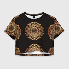 Женская футболка Crop-top 3D с принтом Мандала в Тюмени, 100% полиэстер | круглая горловина, длина футболки до линии талии, рукава с отворотами | dreams | trance | yoga | геометрия | дзен | йога | мода | модно | орнамент | сон | спокойствие | стиль | транс | черное золото
