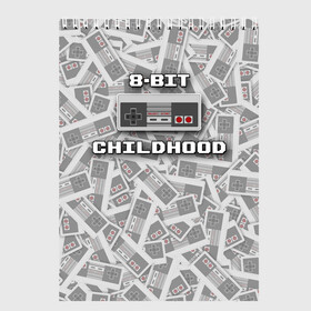 Скетчбук с принтом 8-bit childhood в Тюмени, 100% бумага
 | 48 листов, плотность листов — 100 г/м2, плотность картонной обложки — 250 г/м2. Листы скреплены сверху удобной пружинной спиралью | Тематика изображения на принте: 8 bit | 8 бит | dendy | nes | nintendo | денди | джойстик | нинтендо