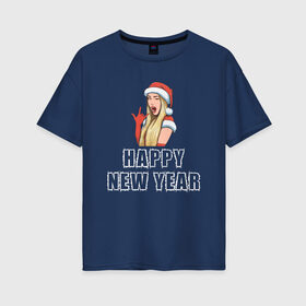 Женская футболка хлопок Oversize с принтом Happy New Year в Тюмени, 100% хлопок | свободный крой, круглый ворот, спущенный рукав, длина до линии бедер
 | 