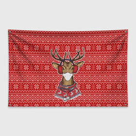 Флаг-баннер с принтом Deer in a medical mask в Тюмени, 100% полиэстер | размер 67 х 109 см, плотность ткани — 95 г/м2; по краям флага есть четыре люверса для крепления | Тематика изображения на принте: deer | happy new year | new year | santa | защитный экран | корона | коронавирус | новогодний свитер | новый год | свитер | свитер с маской | свитер с оленями