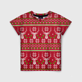 Детская футболка 3D с принтом Viral sweater в Тюмени, 100% гипоаллергенный полиэфир | прямой крой, круглый вырез горловины, длина до линии бедер, чуть спущенное плечо, ткань немного тянется | deer | happy new year | new year | santa | защитный экран | корона | коронавирус | новогодний свитер | новый год | свитер | свитер с маской | свитер с оленями
