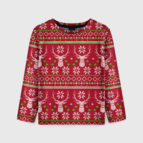 Детский лонгслив 3D с принтом Viral sweater в Тюмени, 100% полиэстер | длинные рукава, круглый вырез горловины, полуприлегающий силуэт
 | deer | happy new year | new year | santa | защитный экран | корона | коронавирус | новогодний свитер | новый год | свитер | свитер с маской | свитер с оленями