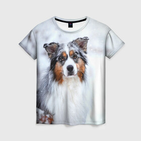Женская футболка 3D с принтом Австралийская овчарка в Тюмени, 100% полиэфир ( синтетическое хлопкоподобное полотно) | прямой крой, круглый вырез горловины, длина до линии бедер | dog | австралийская | животные | овчарка | пес | природа | собака | собаки | собакчка | собачки