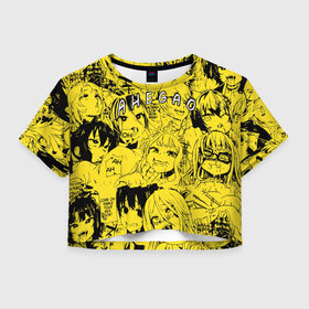 Женская футболка Crop-top 3D с принтом AHEGAO в Тюмени, 100% полиэстер | круглая горловина, длина футболки до линии талии, рукава с отворотами | ahegao | banana | o face | аниме | термин | физиономия | япония