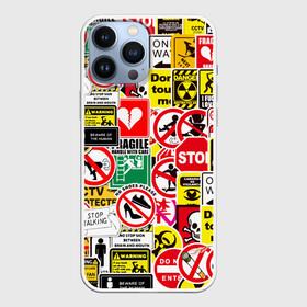 Чехол для iPhone 13 Pro Max с принтом Запрещающие знаки в Тюмени,  |  | danger | sticker bombing | запрещающие знаки | опасность | прикол | стикер бомбинг | череп