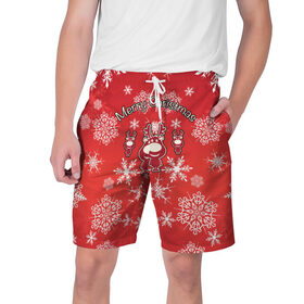 Мужские шорты 3D с принтом Merry Christmas в Тюмени,  полиэстер 100% | прямой крой, два кармана без застежек по бокам. Мягкая трикотажная резинка на поясе, внутри которой широкие завязки. Длина чуть выше колен | 