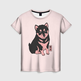 Женская футболка 3D с принтом Щенок Сиба-Ину в Тюмени, 100% полиэфир ( синтетическое хлопкоподобное полотно) | прямой крой, круглый вырез горловины, длина до линии бедер | милота | сиба ину | собака | шиба | щенок