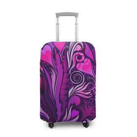 Чехол для чемодана 3D с принтом САД РОЗОВЫХ СЕРДЕЦ в Тюмени, 86% полиэфир, 14% спандекс | двустороннее нанесение принта, прорези для ручек и колес | листья | растения | розовый | сердце | фиолетовый