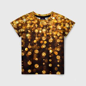 Детская футболка 3D с принтом ЗОЛОТЫЕ БЛЕСТКИ в Тюмени, 100% гипоаллергенный полиэфир | прямой крой, круглый вырез горловины, длина до линии бедер, чуть спущенное плечо, ткань немного тянется | gold | pattern | rain | блестки | блестящий | дождь | звезды | золото | красиво | новый год | праздник | снежинки | текстуры
