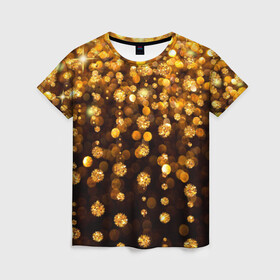 Женская футболка 3D с принтом ЗОЛОТЫЕ БЛЕСТКИ в Тюмени, 100% полиэфир ( синтетическое хлопкоподобное полотно) | прямой крой, круглый вырез горловины, длина до линии бедер | gold | pattern | rain | блестки | блестящий | дождь | звезды | золото | красиво | новый год | праздник | снежинки | текстуры