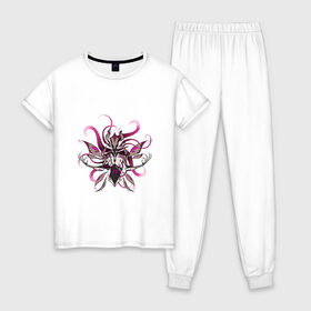 Женская пижама хлопок с принтом Нидус в Тюмени, 100% хлопок | брюки и футболка прямого кроя, без карманов, на брюках мягкая резинка на поясе и по низу штанин | warframe | арт | бутон | варфрейм | нидус | рисунок | цветок