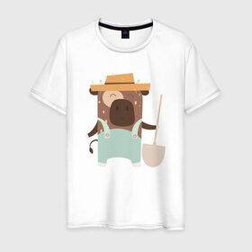 Мужская футболка хлопок с принтом Бык садовник в Тюмени, 100% хлопок | прямой крой, круглый вырез горловины, длина до линии бедер, слегка спущенное плечо. | Тематика изображения на принте: 