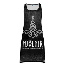 Платье-майка 3D с принтом Mjolnir в Тюмени, 100% полиэстер | полуприлегающий силуэт, широкие бретели, круглый вырез горловины, удлиненный подол сзади. | mjolnir | викинг | молот | мьёльнир | символ | скандинавия | тор | язычество