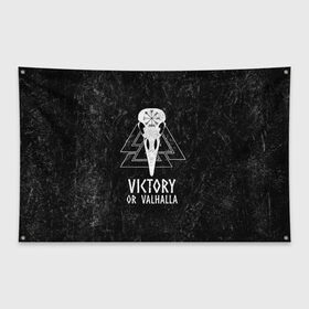 Флаг-баннер с принтом Victory or Valhalla в Тюмени, 100% полиэстер | размер 67 х 109 см, плотность ткани — 95 г/м2; по краям флага есть четыре люверса для крепления | вальхалла | викинг | ворон | символ | скандинавия | череп | язычество