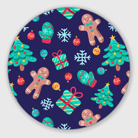 Круглый коврик для мышки с принтом Новый Год в Тюмени, резина и полиэстер | круглая форма, изображение наносится на всю лицевую часть | новогодние игрушки | новогодние подарки | новый год | печенье | снежинки