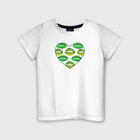 Детская футболка хлопок с принтом Зелёный поцелуй в Тюмени, 100% хлопок | круглый вырез горловины, полуприлегающий силуэт, длина до линии бедер | губы | день валентина | зелёный | любовь | отпечатки | сердечко | сердце