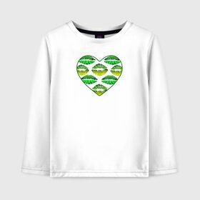 Детский лонгслив хлопок с принтом Зелёный поцелуй в Тюмени, 100% хлопок | круглый вырез горловины, полуприлегающий силуэт, длина до линии бедер | губы | день валентина | зелёный | любовь | отпечатки | сердечко | сердце