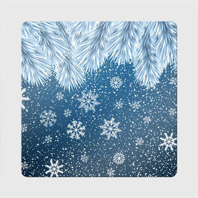 Магнит виниловый Квадрат с принтом Снежное Настроенние в Тюмени, полимерный материал с магнитным слоем | размер 9*9 см, закругленные углы | елочные иголки | новый год | рисунок | снег | снежинки