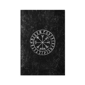 Обложка для паспорта матовая кожа с принтом Вегвизир в Тюмени, натуральная матовая кожа | размер 19,3 х 13,7 см; прозрачные пластиковые крепления | Тематика изображения на принте: амулет | вегвизир | викинги | руны | символ | скандинавия | язычество