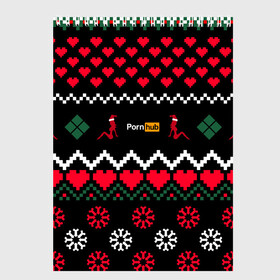 Скетчбук с принтом PORN HUB в Тюмени, 100% бумага
 | 48 листов, плотность листов — 100 г/м2, плотность картонной обложки — 250 г/м2. Листы скреплены сверху удобной пружинной спиралью | Тематика изображения на принте: 2021 | new year | новый 2021 год | новый год | поцелуй меня | с новым годом | свитер | свитер на новый год | сердечки