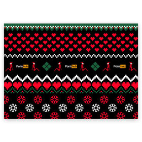 Поздравительная открытка с принтом PORN HUB в Тюмени, 100% бумага | плотность бумаги 280 г/м2, матовая, на обратной стороне линовка и место для марки
 | 2021 | new year | новый 2021 год | новый год | поцелуй меня | с новым годом | свитер | свитер на новый год | сердечки