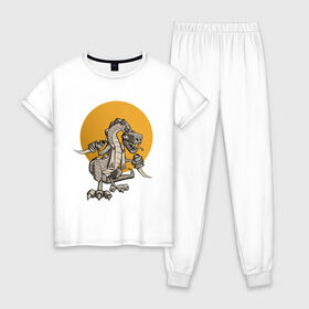 Женская пижама хлопок с принтом Вечер в хату, иллюминаты. в Тюмени, 100% хлопок | брюки и футболка прямого кроя, без карманов, на брюках мягкая резинка на поясе и по низу штанин | 