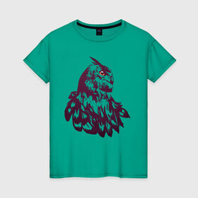 Женская футболка хлопок с принтом Сова в Тюмени, 100% хлопок | прямой крой, круглый вырез горловины, длина до линии бедер, слегка спущенное плечо | бохо | индейцы | кельты | лес | оранжевый | перья | сказка | сова | филин | хиппи