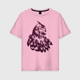 Женская футболка хлопок Oversize с принтом Сова в Тюмени, 100% хлопок | свободный крой, круглый ворот, спущенный рукав, длина до линии бедер
 | бохо | индейцы | кельты | лес | оранжевый | перья | сказка | сова | филин | хиппи