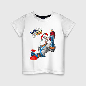 Детская футболка хлопок с принтом Червяк Джим в Тюмени, 100% хлопок | круглый вырез горловины, полуприлегающий силуэт, длина до линии бедер | девяностые | дед мороз | денди | игры | ламповые. | новый год | санта клаус | сега | червяк джим